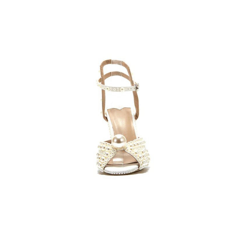 Pearl Wedding Sandals Vintage Peep Toe Ankle Strap Stiletto Bridal Heels