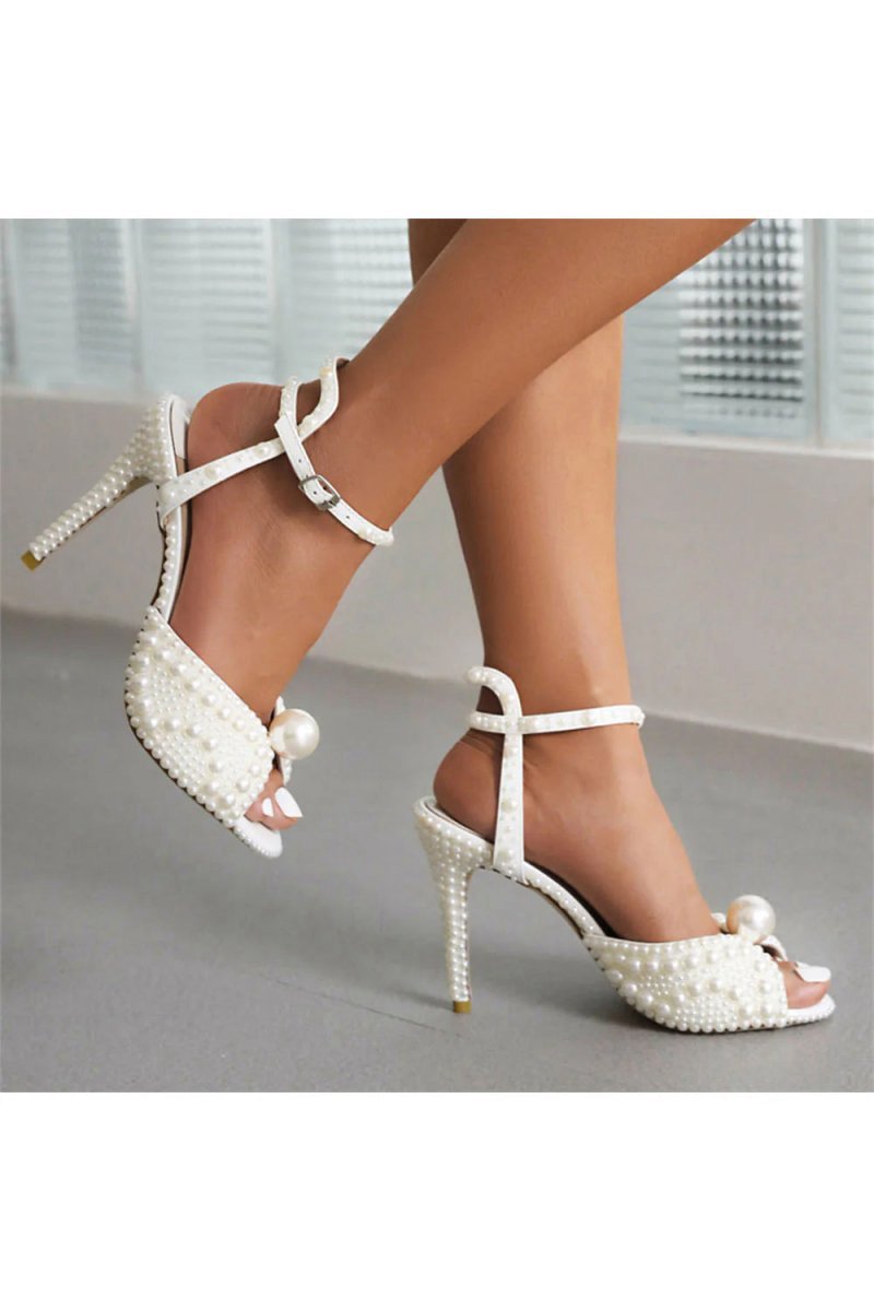 Pearl Wedding Sandals Vintage Peep Toe Ankle Strap Stiletto Bridal Heels