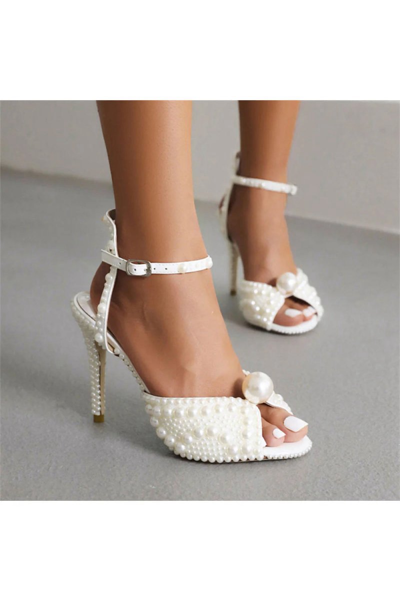 Pearl Wedding Sandals Vintage Peep Toe Ankle Strap Stiletto Bridal Heels