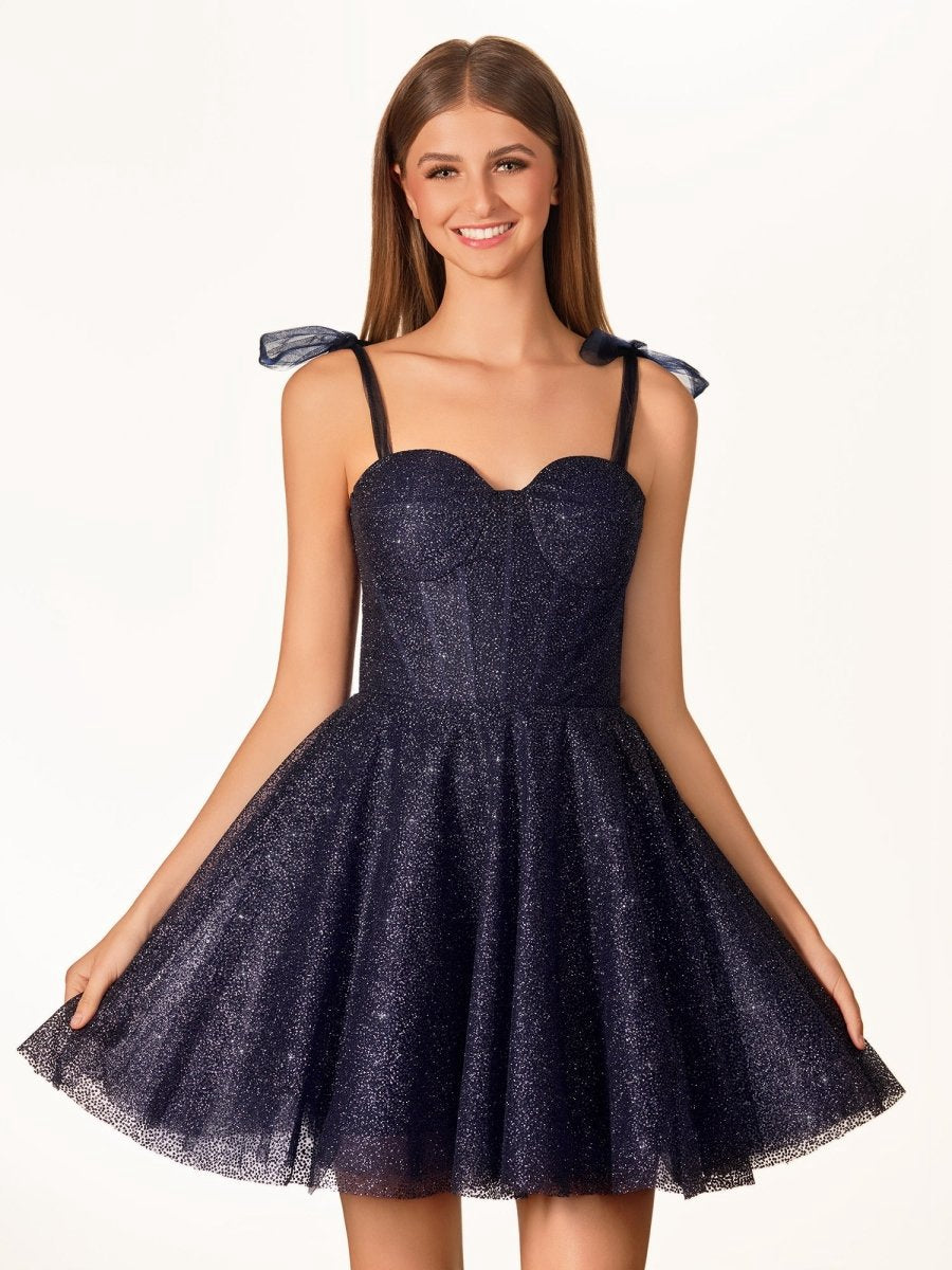 A-line Tie Shoulder Spraying Short Party Dresses