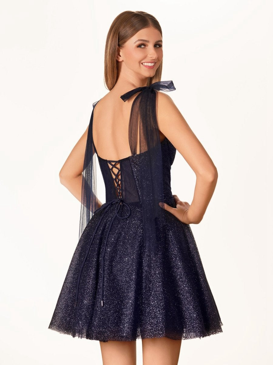 A-line Tie Shoulder Spraying Short Party Dresses