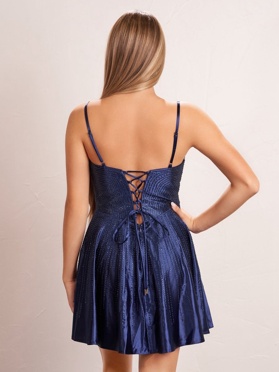 Hot Fix A-line Deep V illusion Short Beaded Homecoming Dresses
