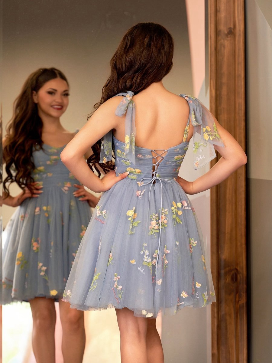 A-line Sweetheart Tulle Floral Short Homecoming Dresses