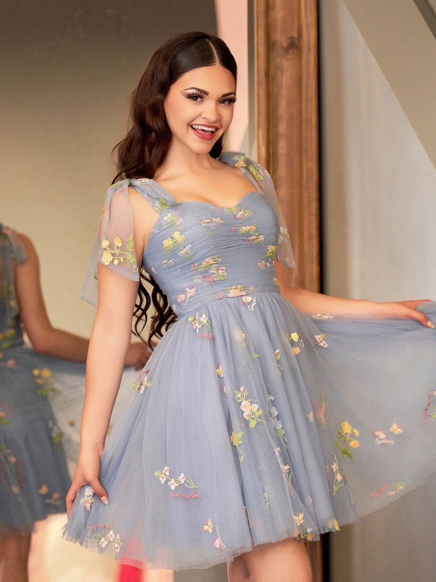 A-line Sweetheart Tulle Floral Short Homecoming Dresses