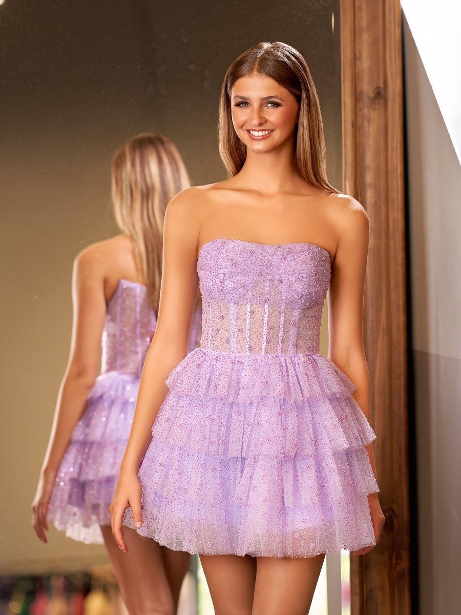 A-line Strapless Scoop Tie Sleeveless Short Homecoming Dresses