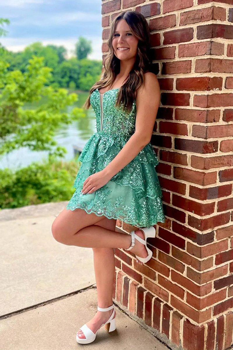 Cute A-line Sweetheart Sequin Tie Short Homecoming Dresses