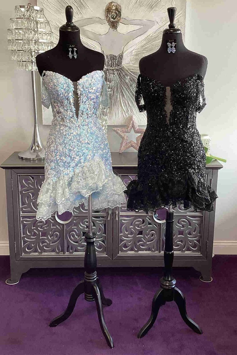 Charming Bodycon V Neck Sequins Short Tight Homecoming Dresses with Ruffles