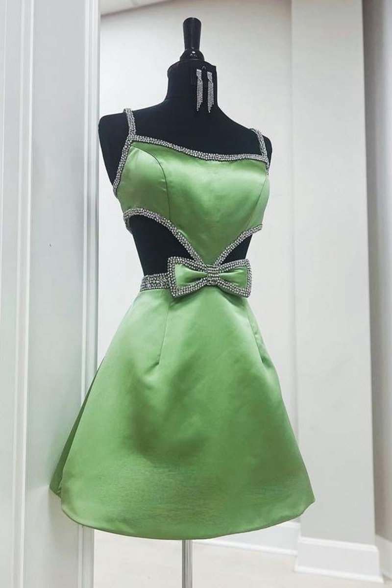 Spaghetti Straps Cutout Homecoming Dresses with Bow