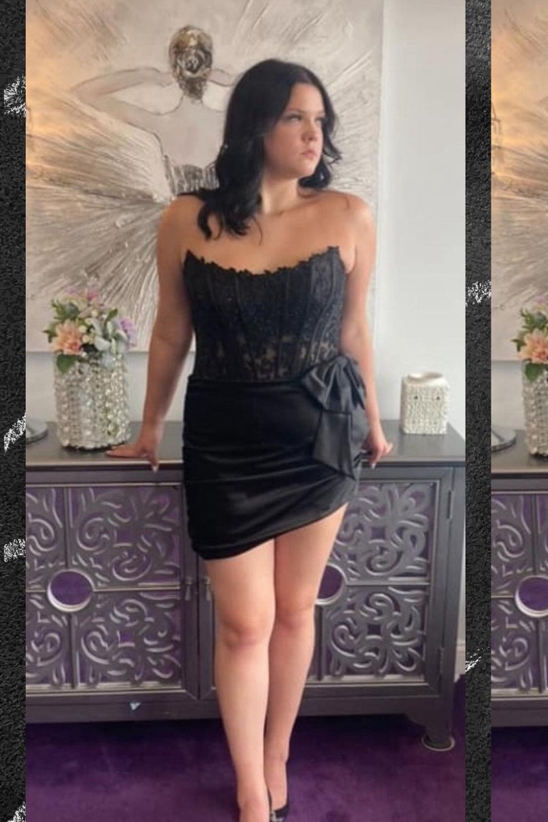 Strapless Ruched Tight Short Dresses with Bow