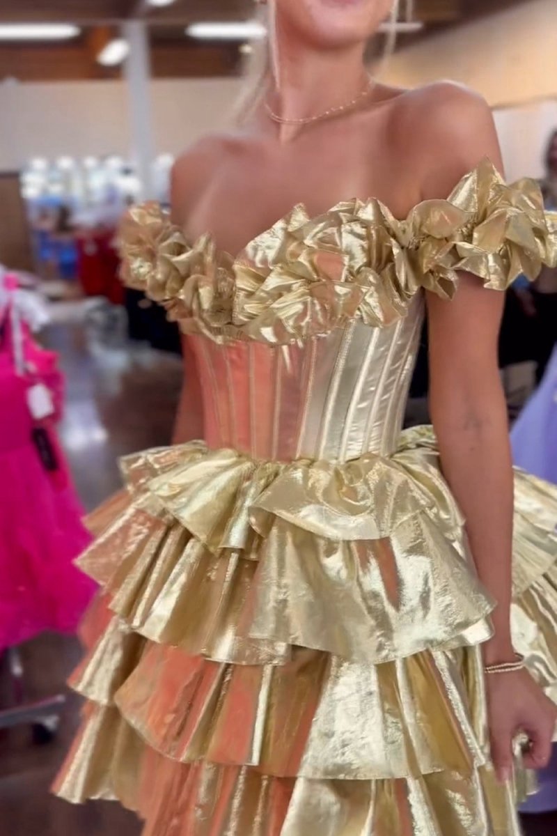 A-line Off-the-Shoulder Corset Ruffle Tie Homecoming Dresses