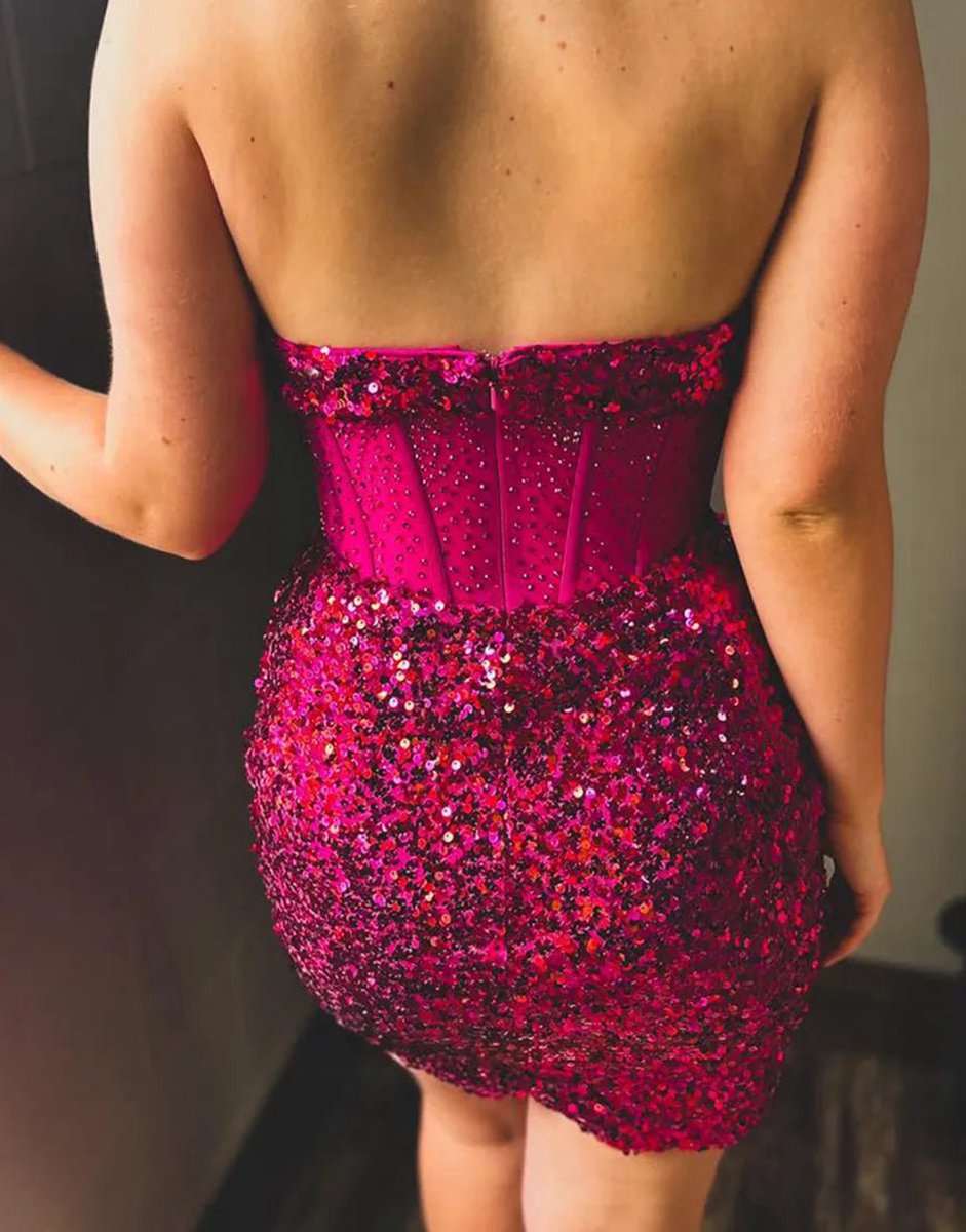 Glitter Strapless Sequins Corset Homecoming Dresses