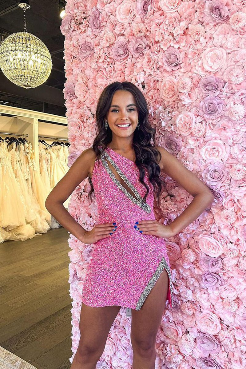 Sparkly One Shoulder Bodycon Sequins Short Homecoming Dresses