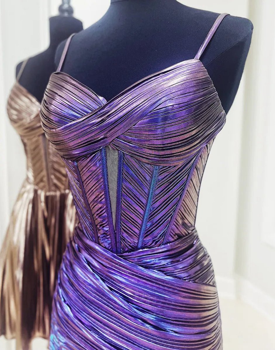 Metallic Gold A-line Satin Spaghetti Straps Homecoming Dresses