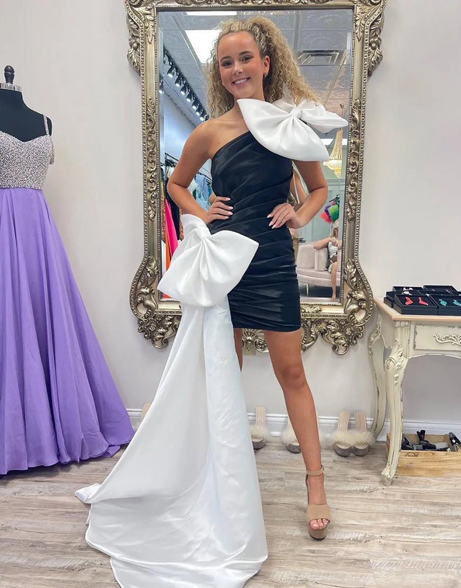 One Shoulder Tight Homecoming Dresses with Bows
