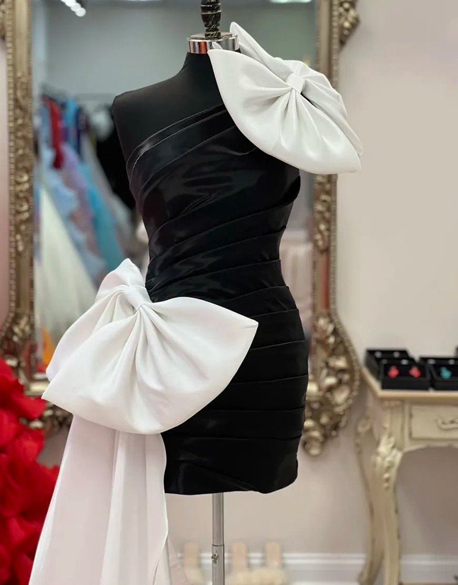 One Shoulder Tight Homecoming Dresses with Bows