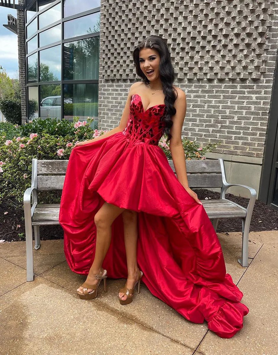 Sparkly Strapless Mirror High-Low Homecoming Dresses