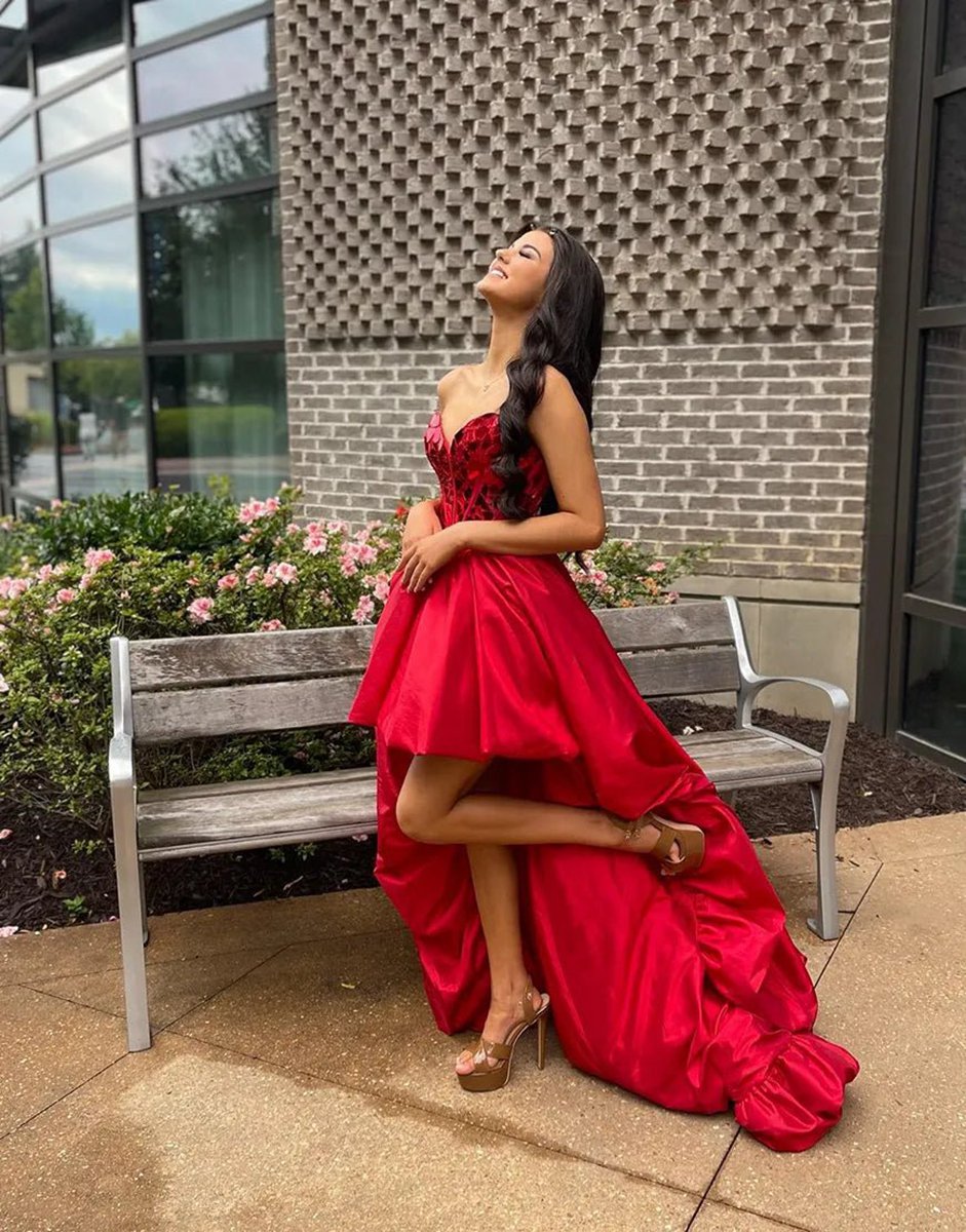 Sparkly Strapless Mirror High-Low Homecoming Dresses