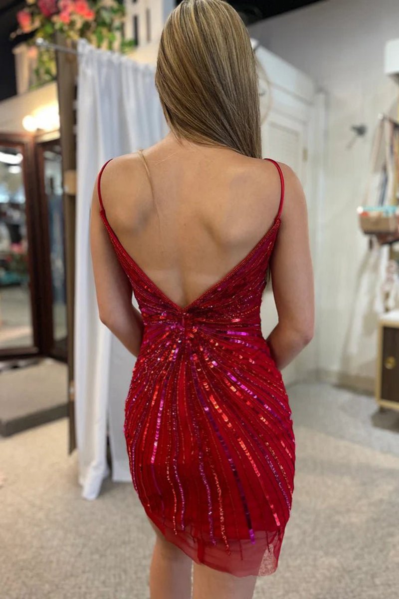 Sparkly Sequined V-Neck Tight Homecoming Dresses