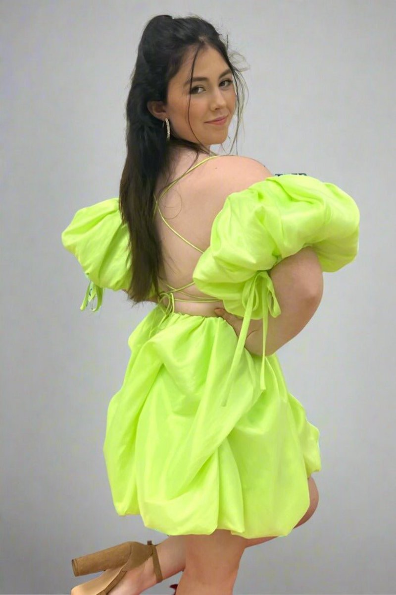 Lemon A-line Ruffle Homecoming Dresses with Detachable Sleeves