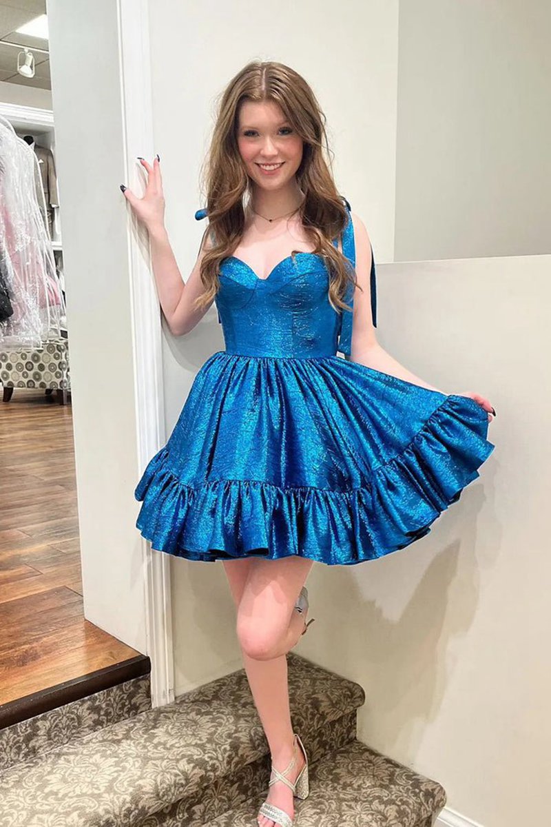 Cute A-line Sweetheart Peacock Homecoming Dresses