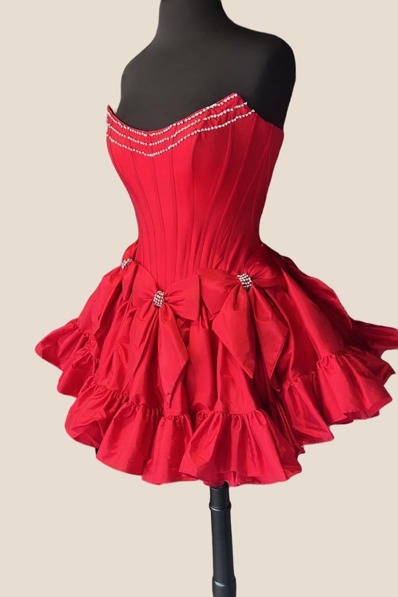 Strapless Beaded Short Homecoming Dresses with Bow