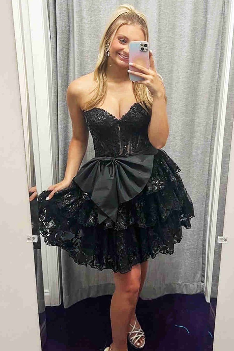 Corset Sequin Appliques Short Party Dresses with Bow