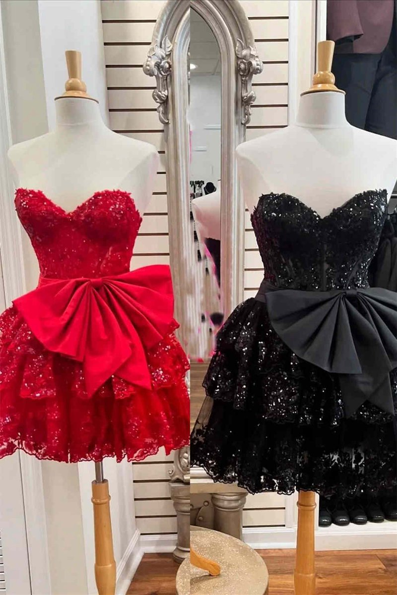 Corset Sequin Appliques Short Party Dresses with Bow
