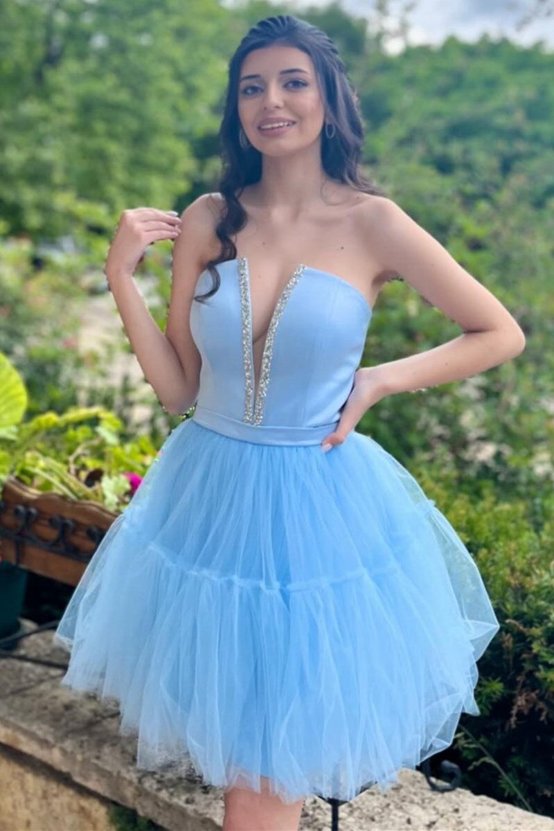 Strapless Lace-Up A-line Homecoming Dresses