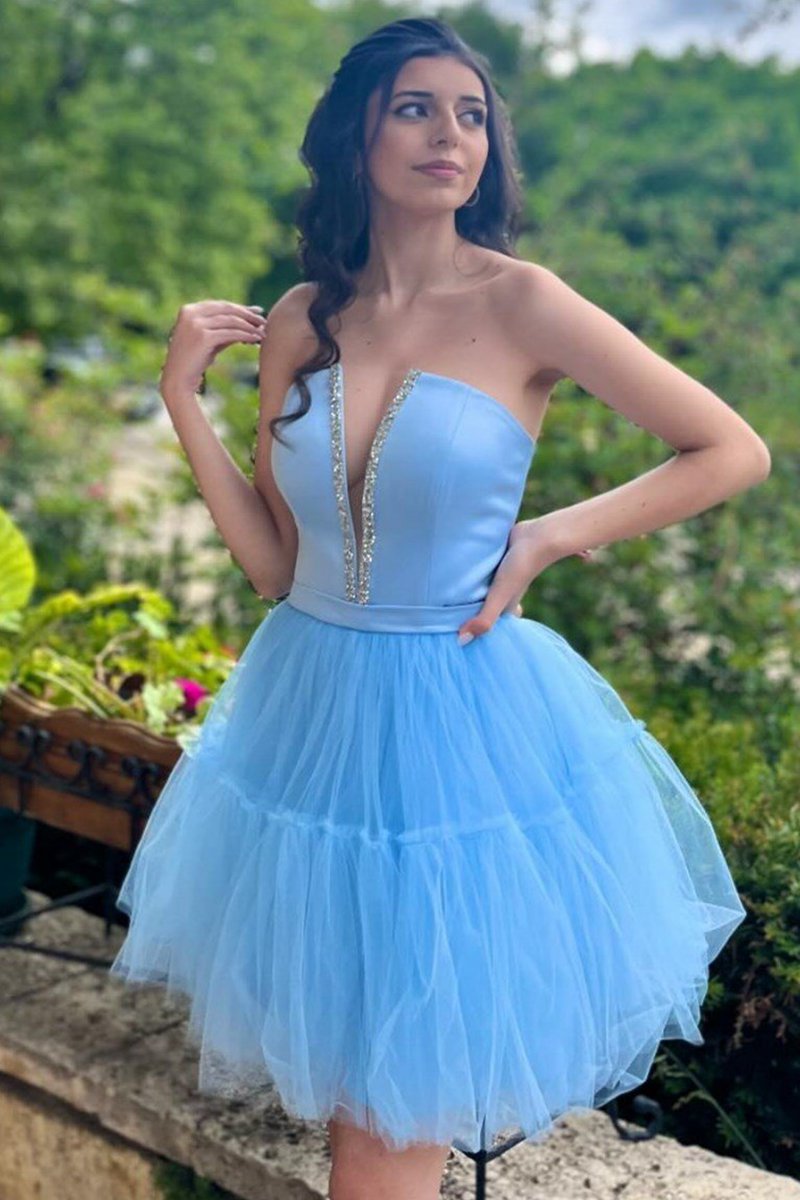 Strapless Lace-Up A-line Homecoming Dresses