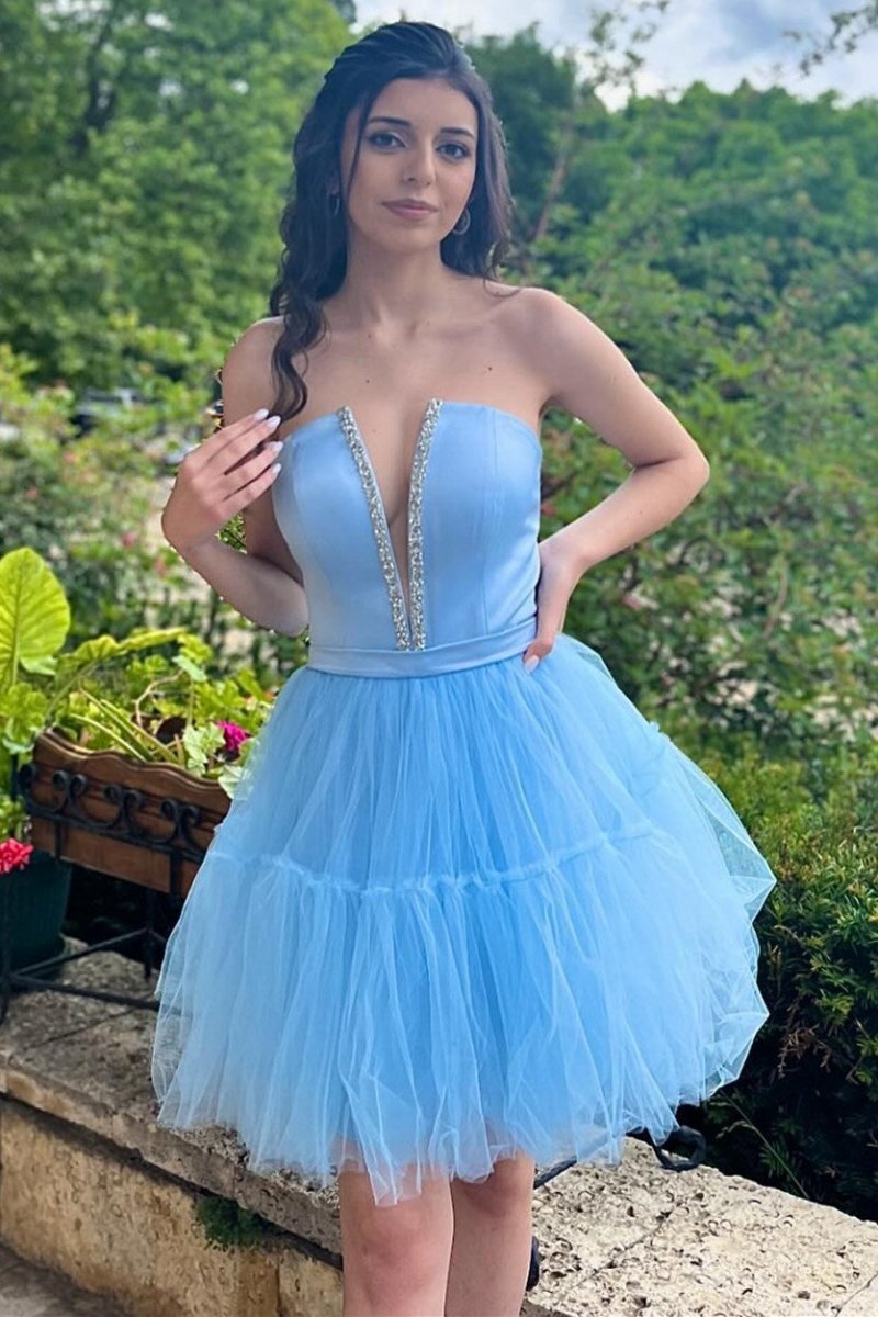 Strapless Lace-Up A-line Homecoming Dresses