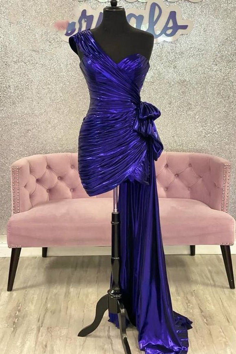 Metallic One-Shoulder Ruched Homecoming Dresses