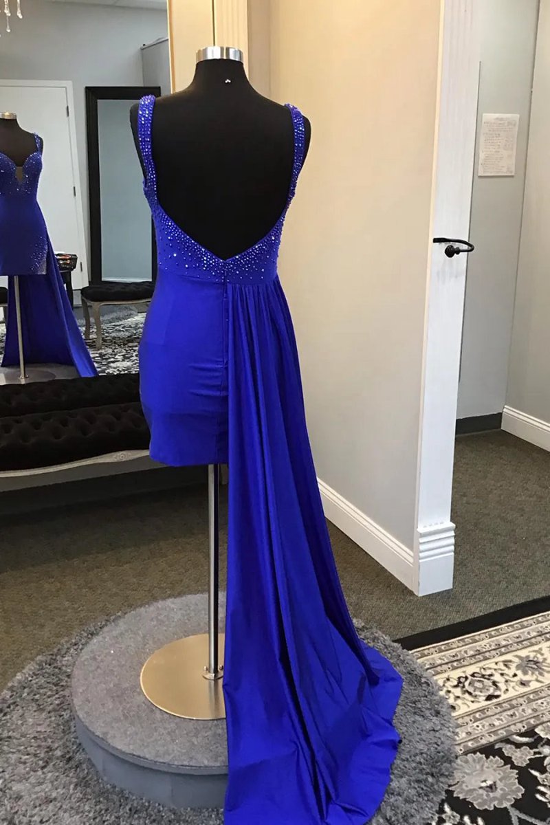 Spaghetti Straps Beaded Bodycon Homecoming Dresses with Open Back