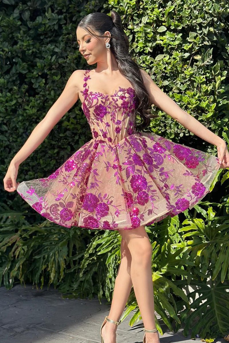 Sparkly Spaghetti Straps A-line Sequins Short Corset Homecoming Dresses