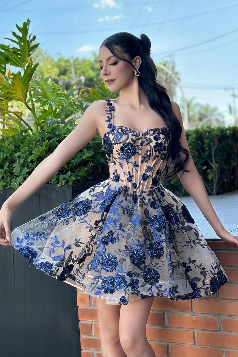 Sparkly Spaghetti Straps A-line Sequins Short Corset Homecoming Dresses