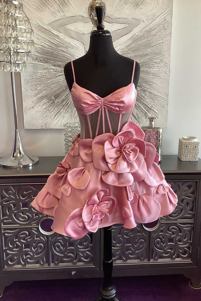 Strapless A-line Corset Short Homecoming Dresses with 3D Flowers