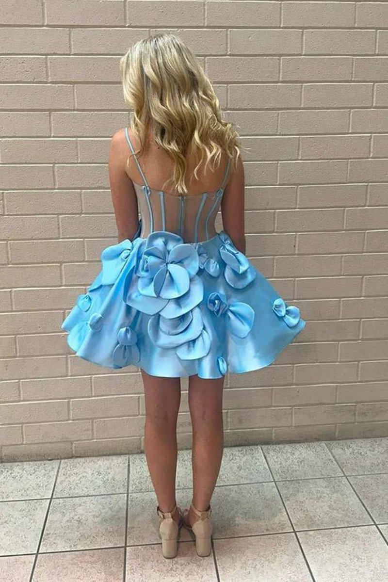 Strapless A-line Corset Short Homecoming Dresses with 3D Flowers