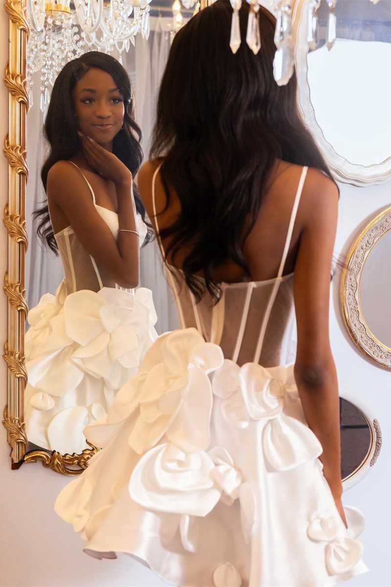 Strapless A-line Corset Short Homecoming Dresses with 3D Flowers