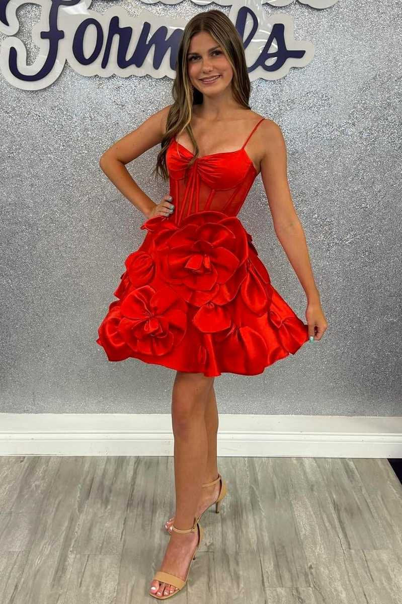 Strapless A-line Corset Short Homecoming Dresses with 3D Flowers