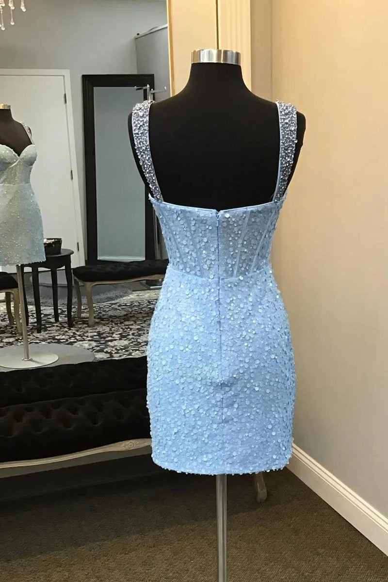 Sparkly Spaghetti Straps Sequins Bodycon Short Corset Homecoming Dresses