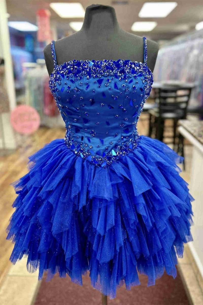 Pretty A-line Straps Tulle Short Homecoming Dresses with Beading