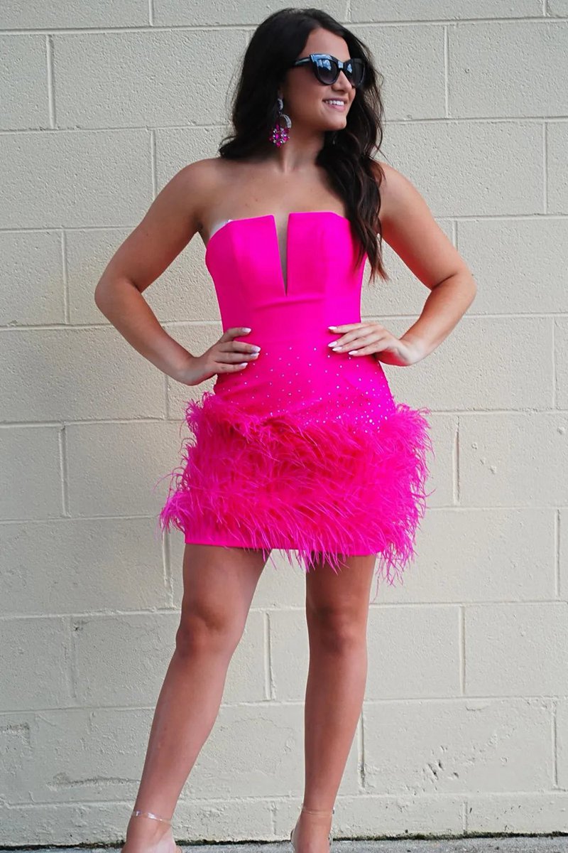Strapless Bodycon Homecoming Dresses with Feather
