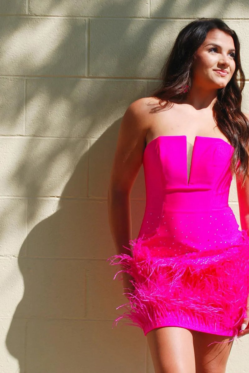 Strapless Bodycon Homecoming Dresses with Feather