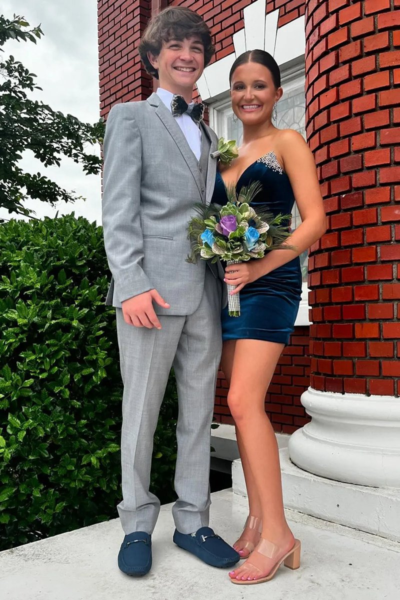 Navy Strapless Bodycon Homecoming Dresses with Beading