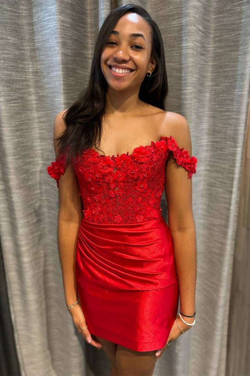 Off the Shoulder Ruched Homecoming Dresses with 3D Flowers