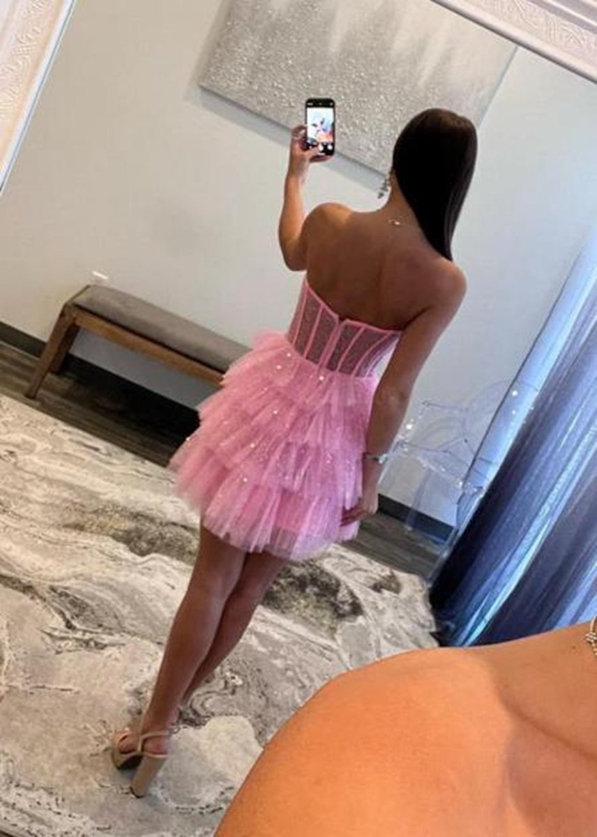 A-line Strapless Tie Homecoming Dresses