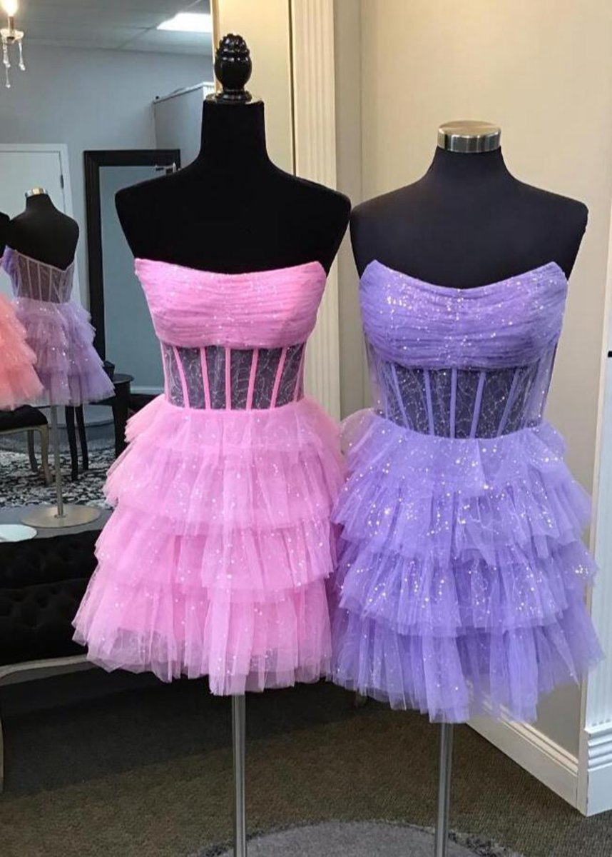 A-line Strapless Tie Homecoming Dresses