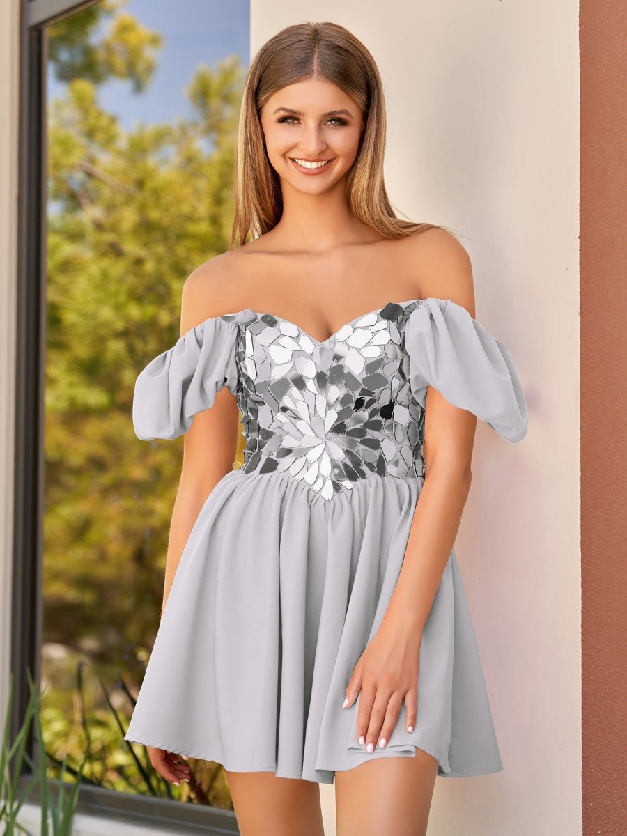 Off the Shoulder A-line Short Off the Shoulder Homecoming Dresses