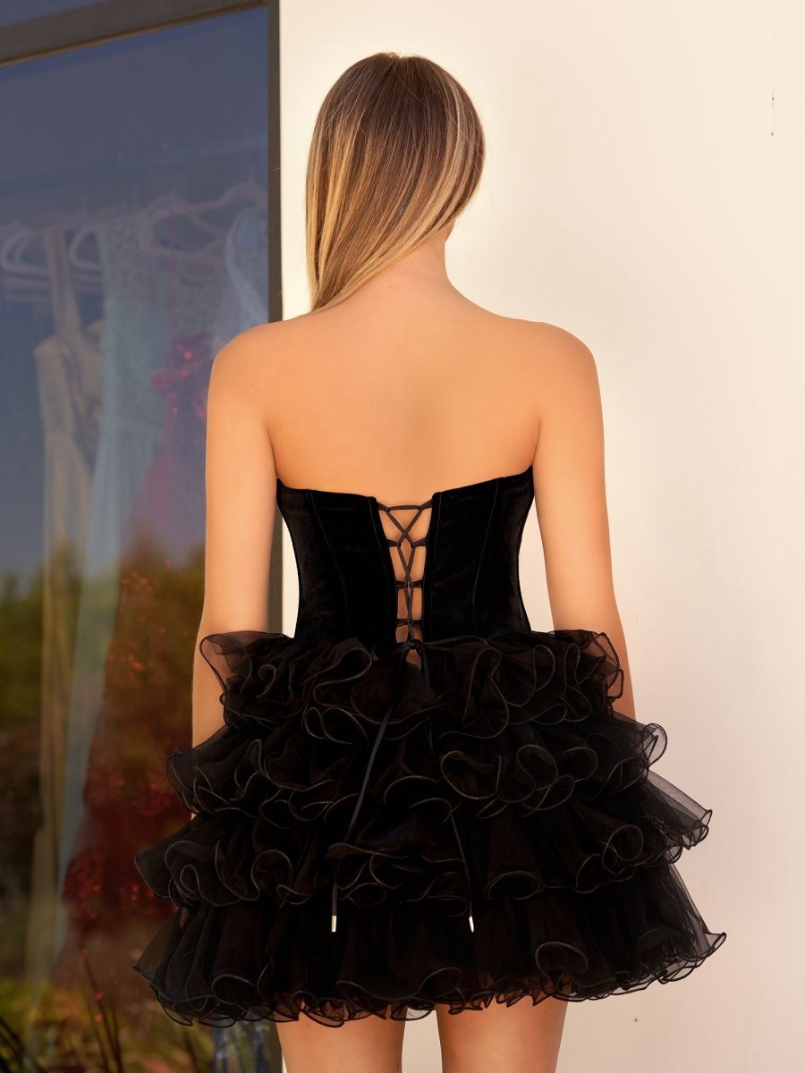 Velvet Sweetheart Ruffles Short Homecoming Dresses