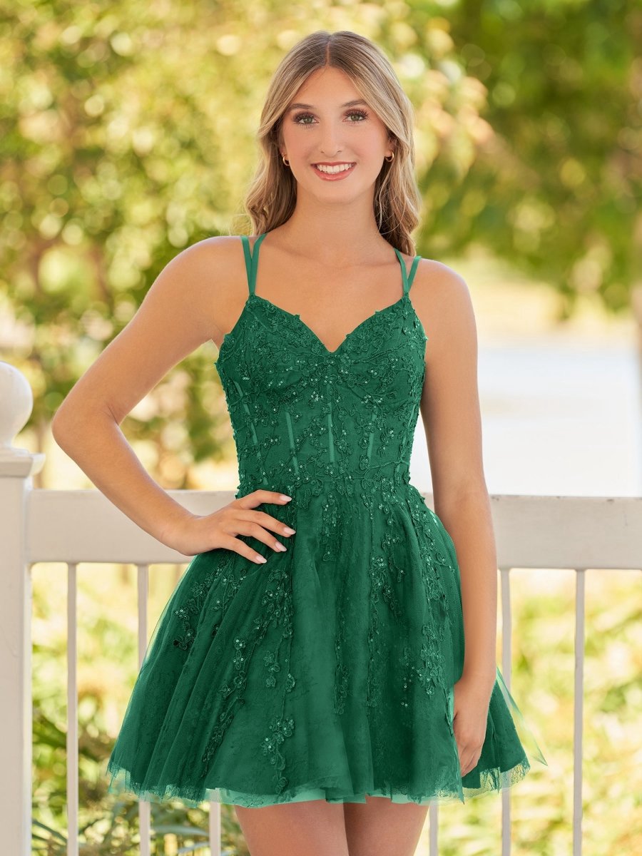 A-line Lace Spaghetti-Straps short Homecoming Dresses
