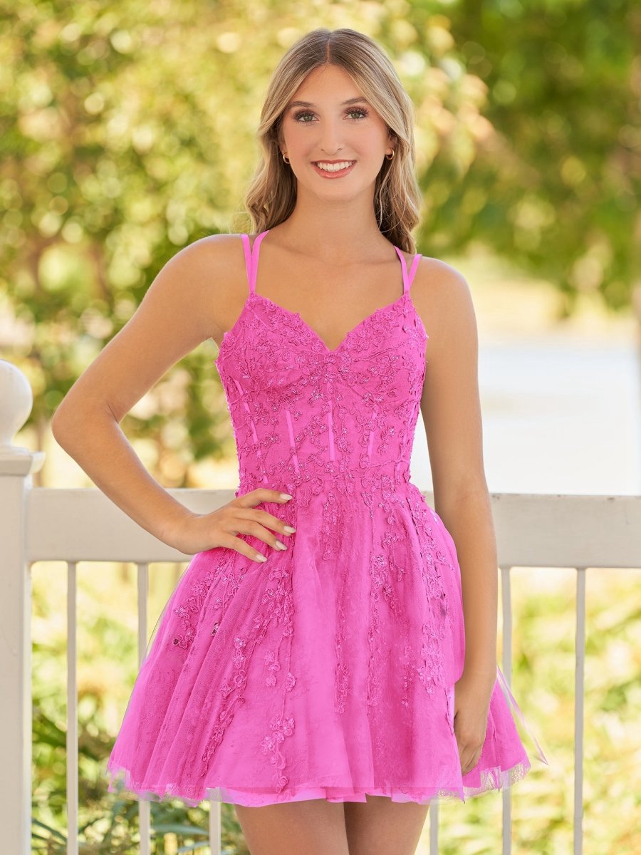 A-line Lace Spaghetti-Straps short Homecoming Dresses